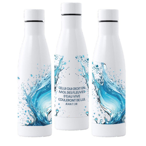 Gourde isotherme en aluminium blanc - "Celui qui croit en moi, des fleuves d'eau vive couleront...