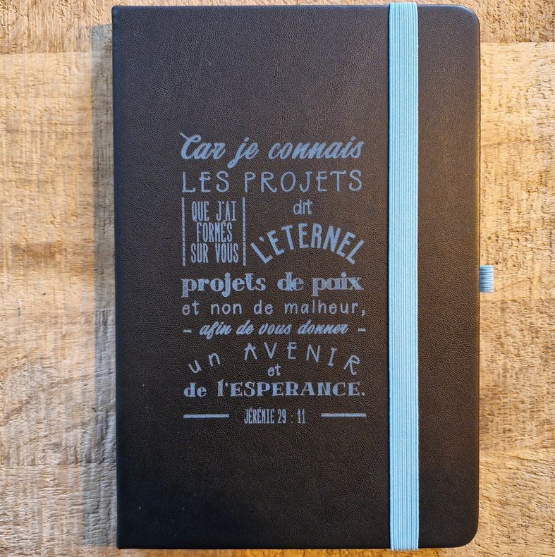 Carnet de notes Jérémie 29.11 - A5 simili noir avec élastique