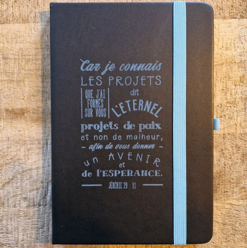 Carnet de notes Jérémie 29.11 - A5 simili noir avec élastique