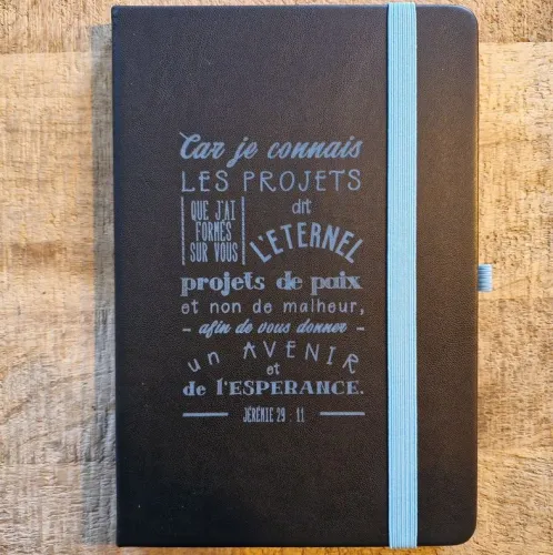 Carnet de notes Jérémie 29.11 - A5 simili noir avec élastique
