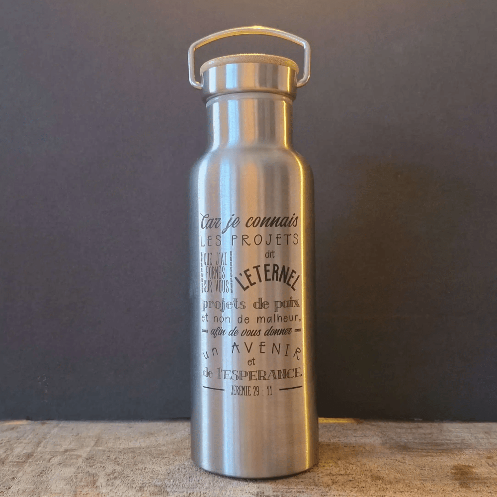 Bouteille isotherme inox, façon pot à lait, couvercle bambou à vis - Car je connais les projets...