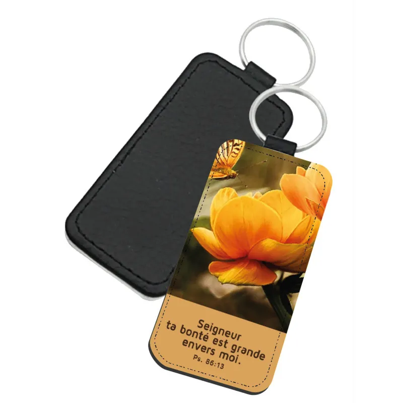 Porte-clés similicuir rectangulaire - "Seigneur ta bonté est grande envers moi." Ps. 86.13