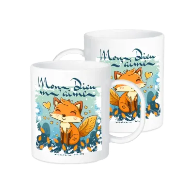 Tasse en plastique incassable pour enfants - "Mon Dieu m'aime"- Renard