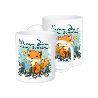 Tasse Renard "Dieu m'aime" - en plastique incassable pour enfants