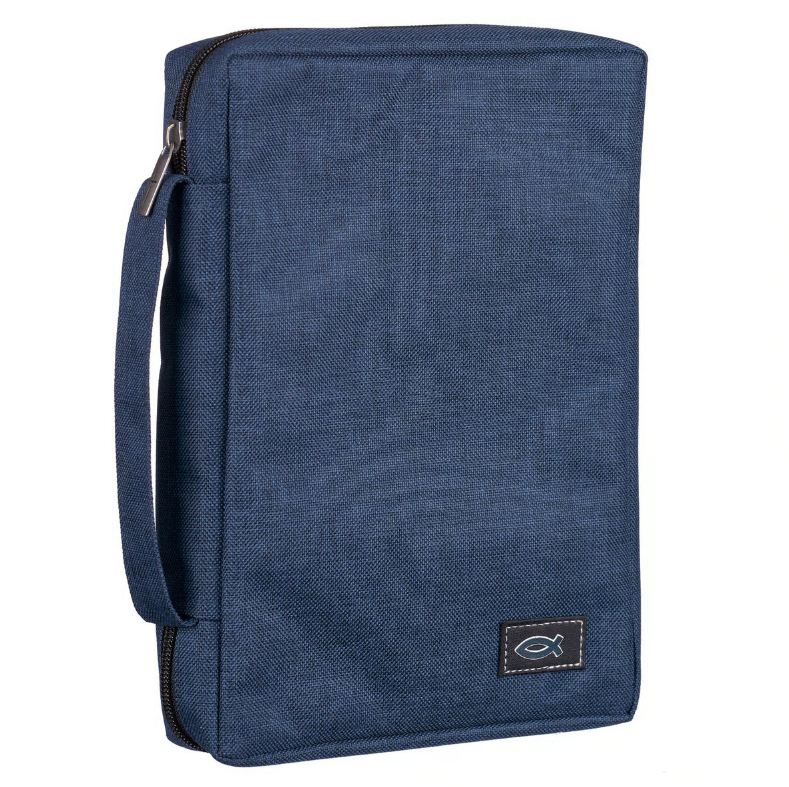 Pochette pour Bible bleu en tissu avec Ichtus - taille S