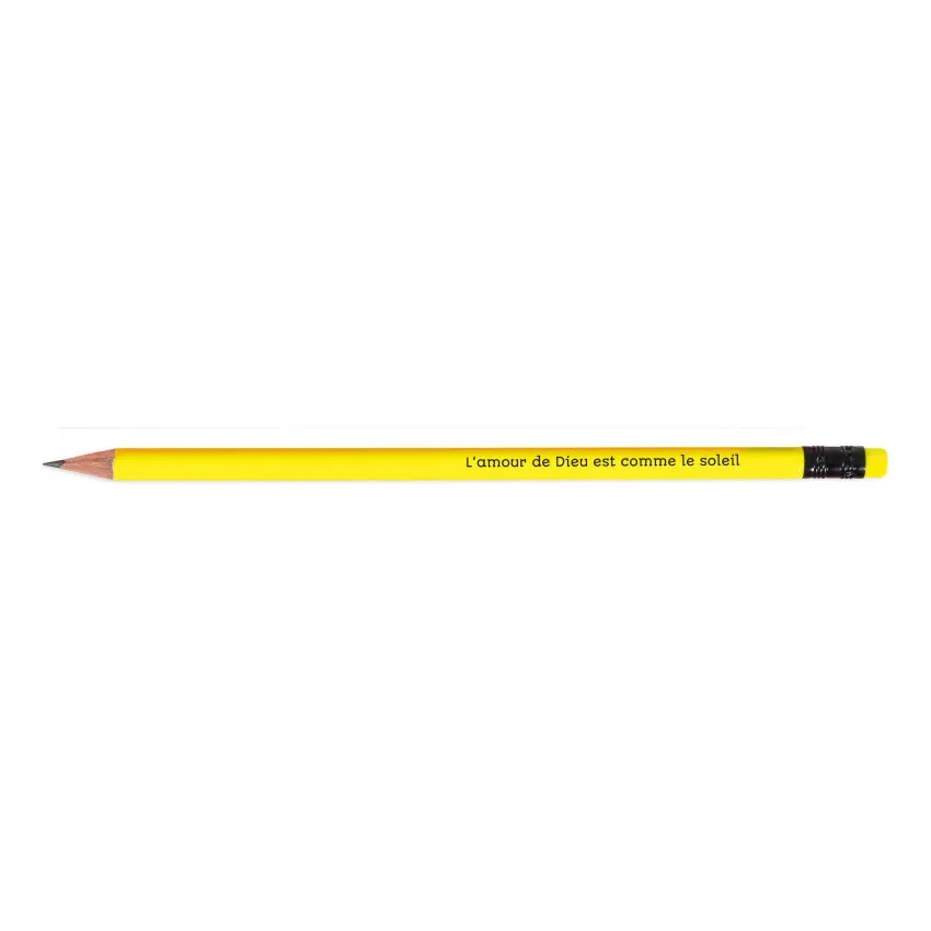 Crayon de papier, jaune fluo - "L'amour de Dieu est comme le soleil"