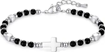 Bracelet de perles "Croix" noir