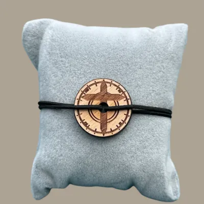 Bracelet "Disciple Judée" médaillon croix bois-Marine