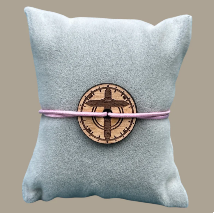 Bracelet "Disciple Judée" médaillon croix bois - Rose clair