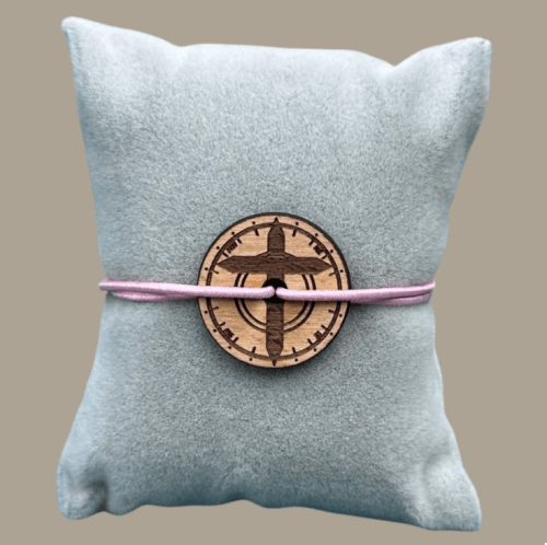 Bracelet "Disciple Judée" médaillon croix bois - Rose clair