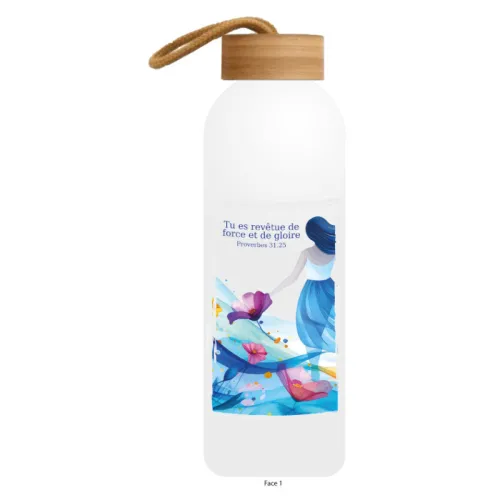 Gourde en aluminium blanc - "Tu es revêtue de force et de gloire." Proverbes 31.25