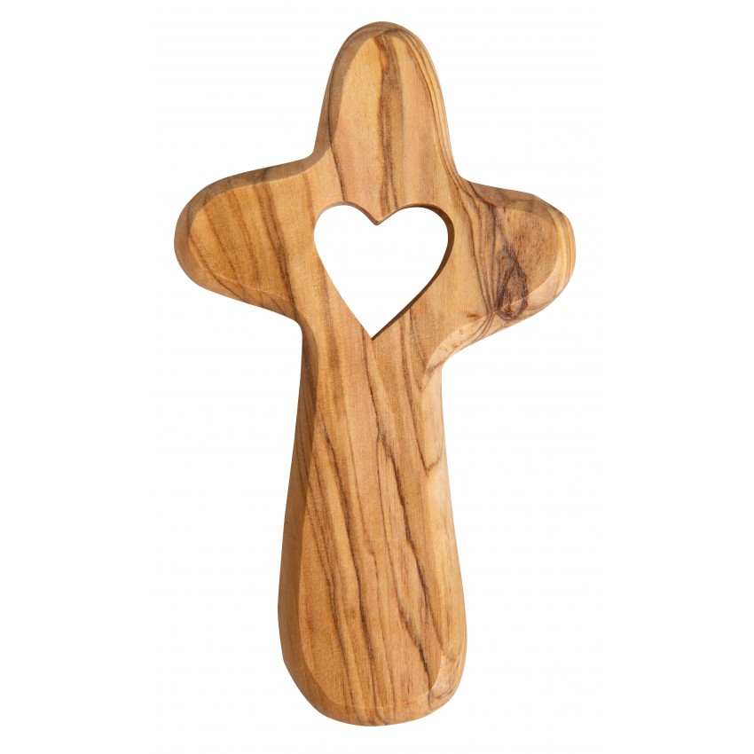 Petite croix avec coeur en bois d'olivier