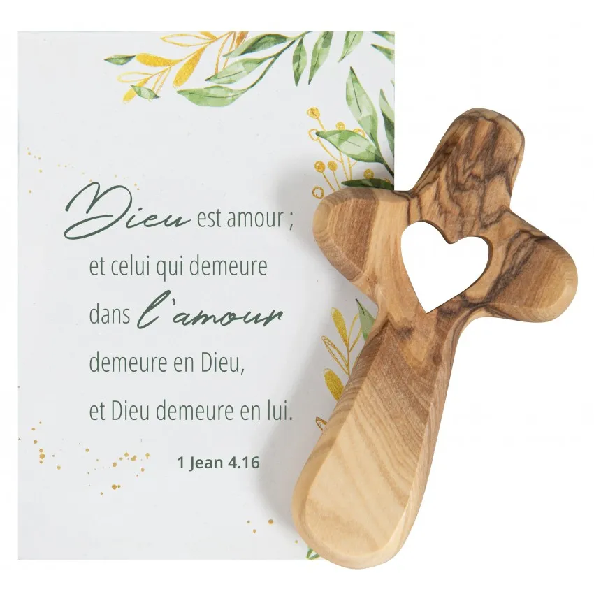 Petite croix coeur - Bois d'olivier