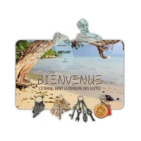 Cadre bois accroche-clés Guadeloupe - « L'Éternel bénit la demeure des justes ». Psaume 33.18