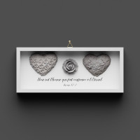 Cadre en bois - "Béni soit l'homme…" Jérémie 17.7 - peint en blanc, avec crochets, coeurs en béton