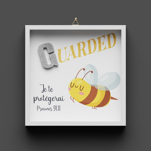 Cadre en bois, "GUARDED" Psaume 91.1 " - Pour enfants, avec abeille