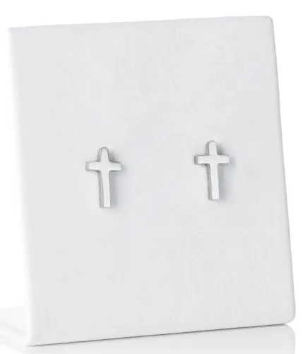 Boucles d'oreille Croix argentée - en acier inoxydable