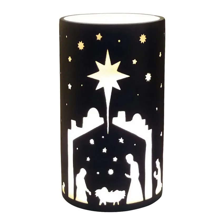 Grand photophore Crèche blanc et noir - en porcelaine