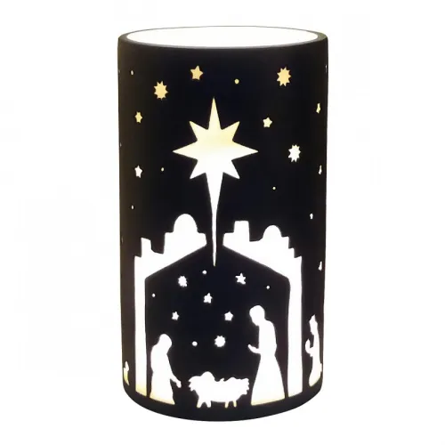 Grand photophore Crèche blanc et noir - en porcelaine