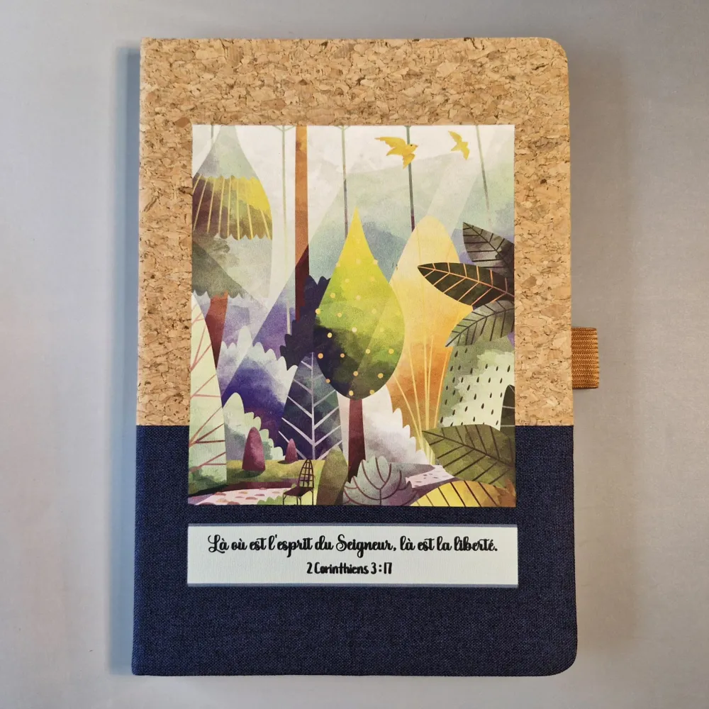 Carnet de notes 2 Corinthiens 3: 17 - A5 liège et toile bleu foncé