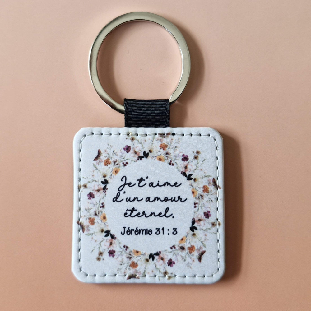  Porte-Clé Carré Sublimation Jérémie 31:3 - "Je t'aime d'un amour éternel."