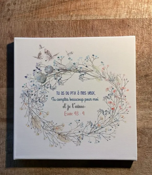 Tableau 30x30 Esaie 43:4,  Fond Blanc écru