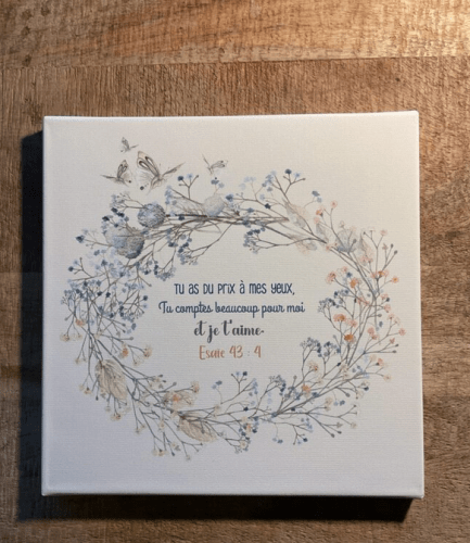 Tableau 30x30 Esaie 43:4,  Fond Blanc écru