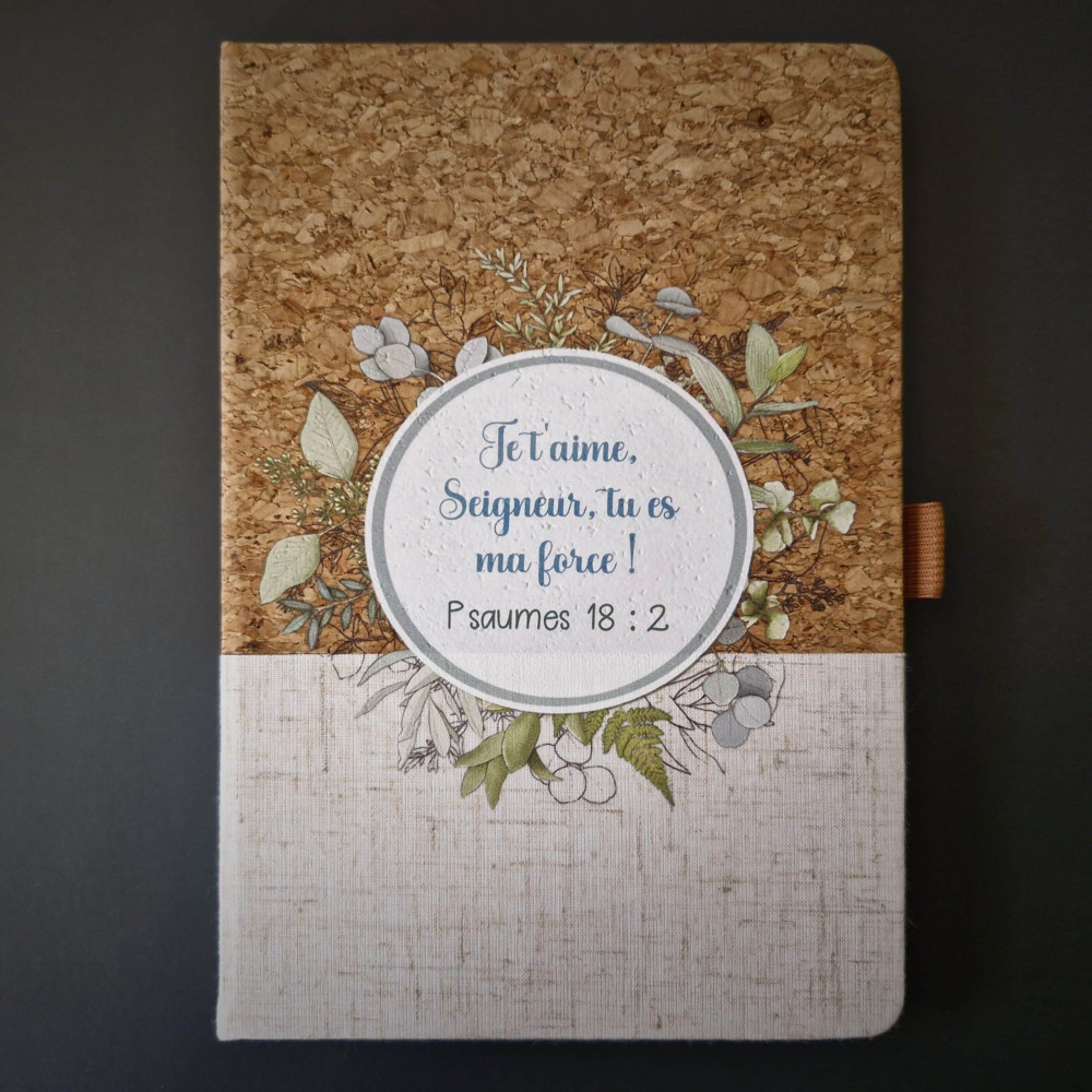 Carnet de notes Psaumes 18.2 - A5 liège et toile blanc écru