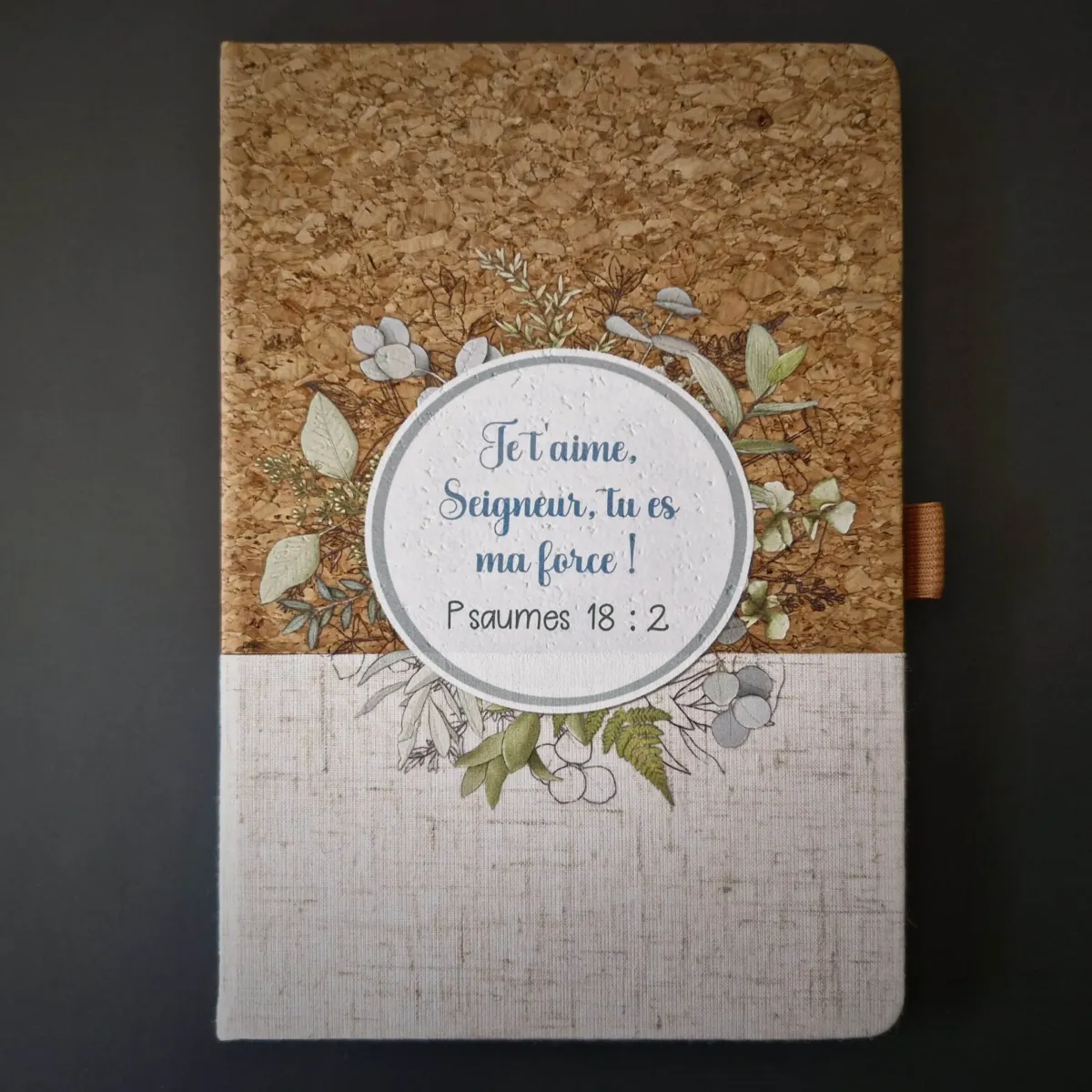 Carnet de notes Psaumes 18.2 - A5 liège et toile blanc écru