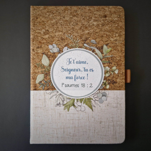 Carnet de notes Psaumes 18.2 - A5 liège et toile blanc écru