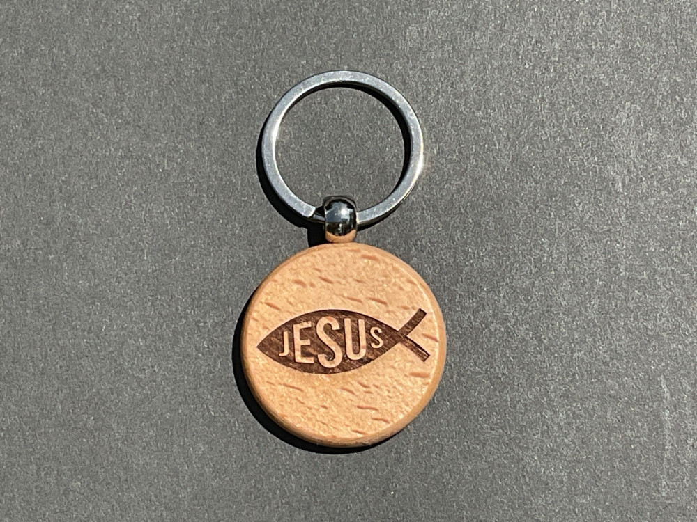 Porte-Clé Ichtus Jésus - en bois de hêtre