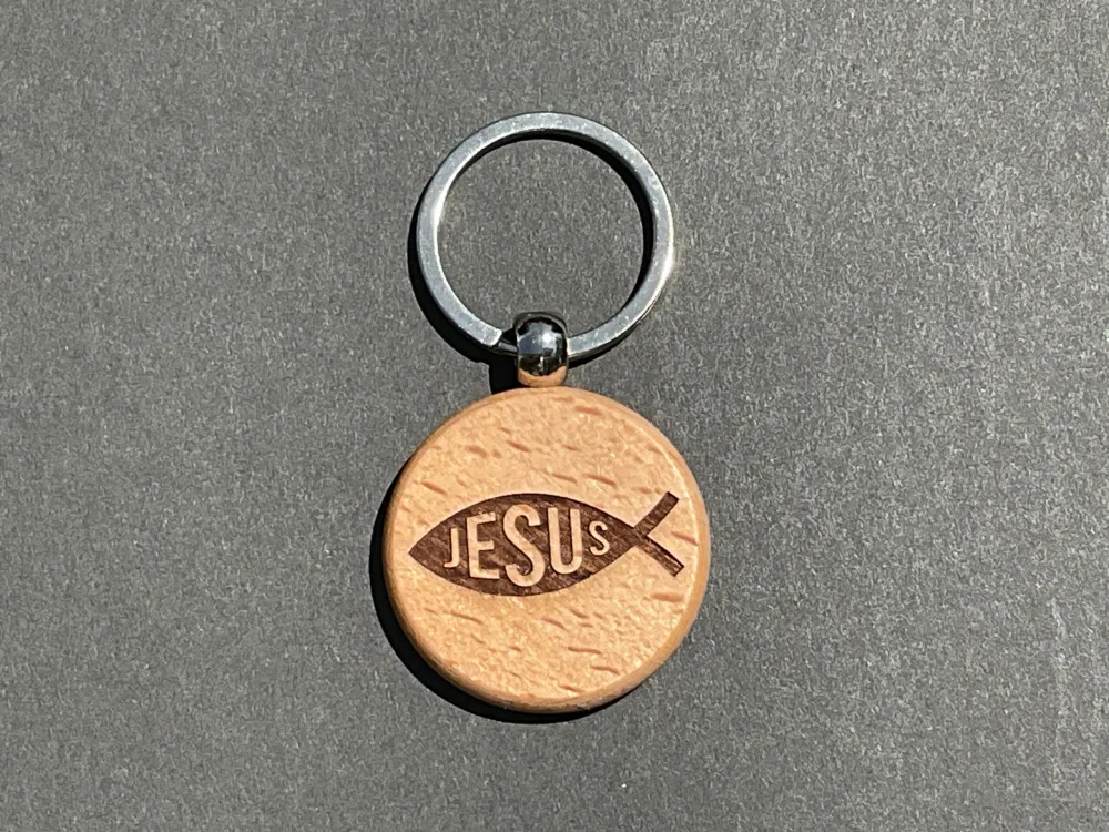 Porte-Clé Ichtus Jésus - en bois de hêtre