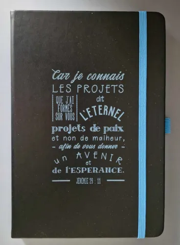 Carnet de notes Jérémie 29:11 - A5 noir et turquoise