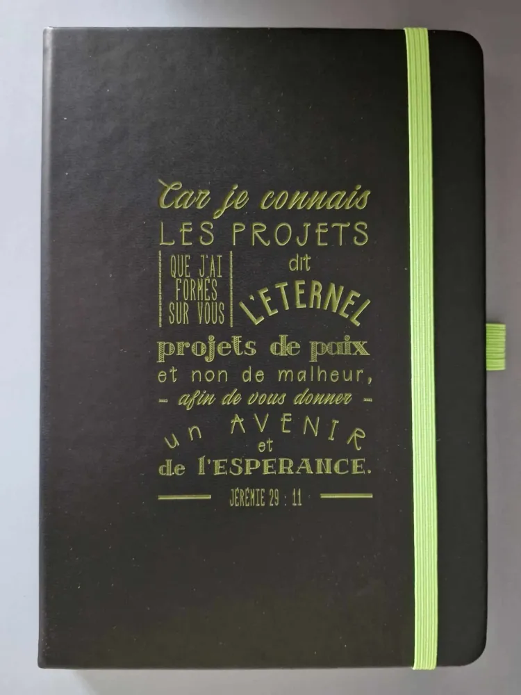 Carnet de notes Jérémie 29:11 - A5 noir et vert