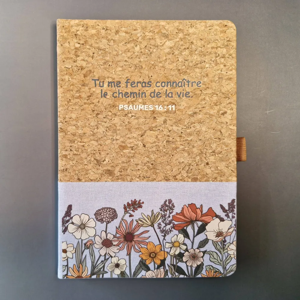 Carnet de notes Psaumes 16.11 - A5 liège et toile bleu clair