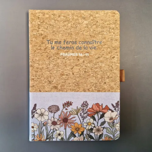 Carnet de notes Psaumes 16.11 - A5 liège et toile bleu clair