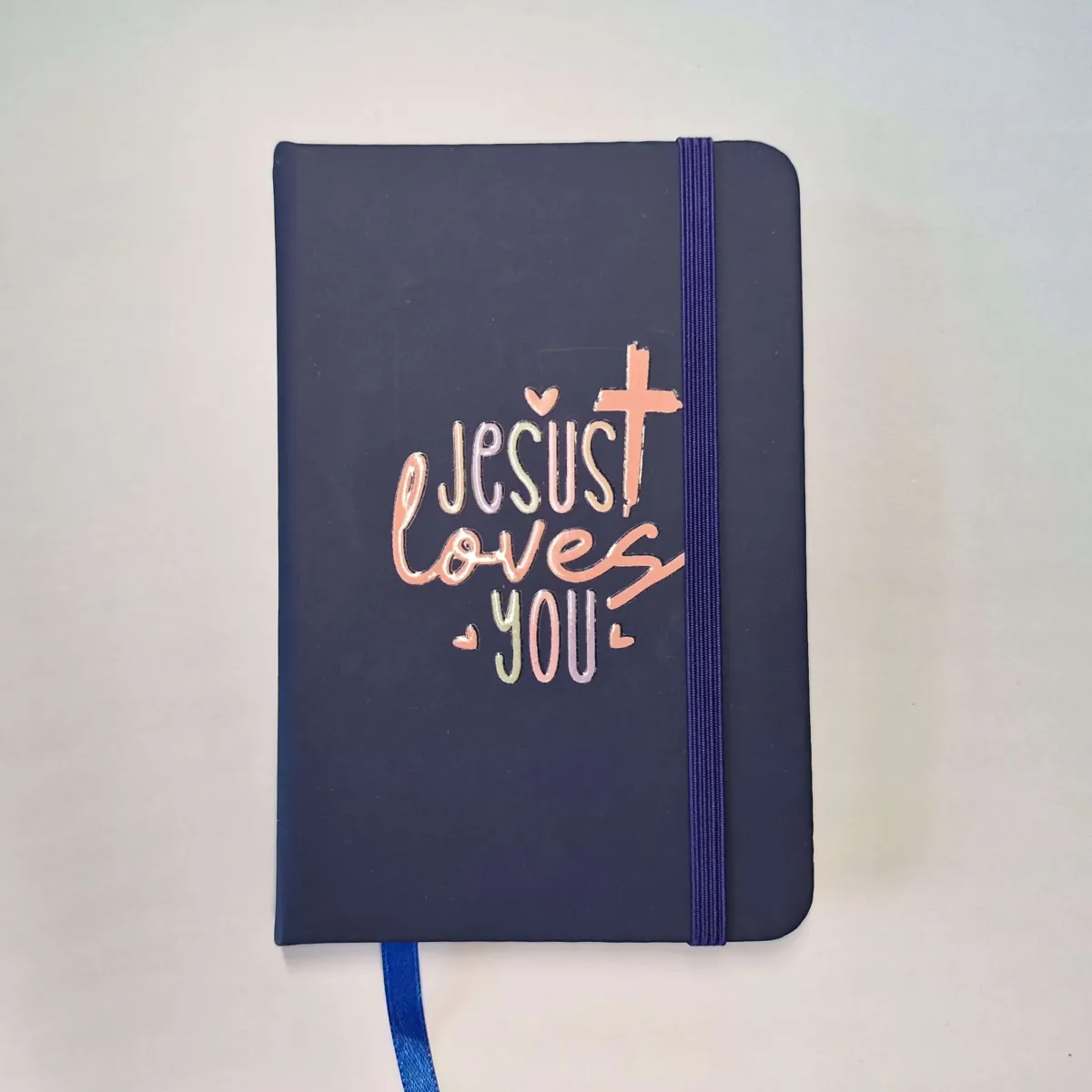 Carnet de notes, Jesus loves you - format poche A6 bleu foncé