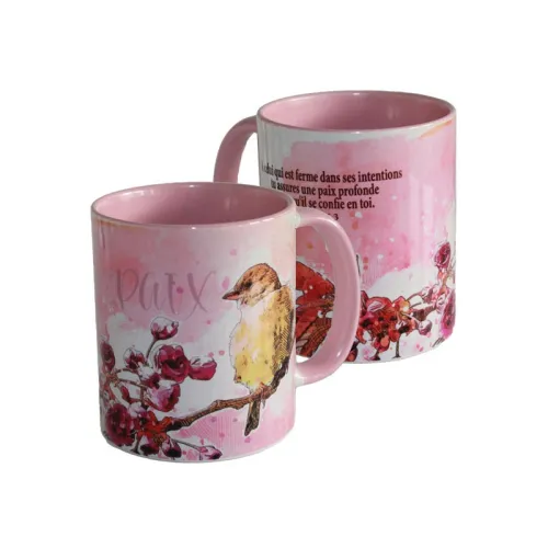 Mug bicolore blanc/rose Paix "A celui qui est ferme…" Esaïe 26.3