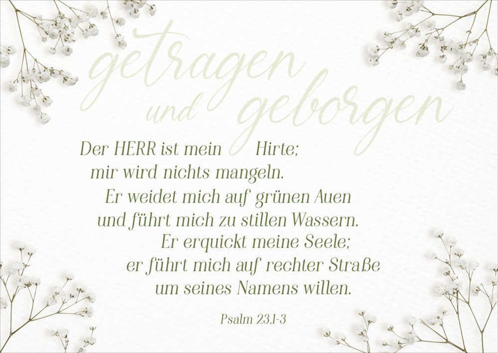 Postkarte getragen und geborgen - Psalm 23. 1-3