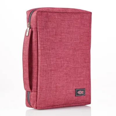 Pochette Bible, taille M, toile bordeaux et ichthus