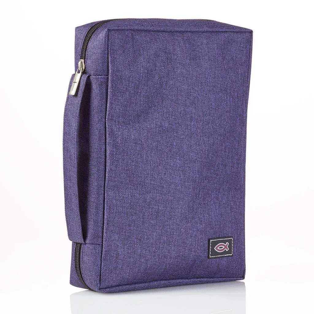 Pochette Bible, taille M, toile violette et ichthus