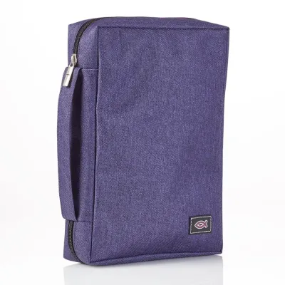 Pochette Bible, taille M, toile violette et ichthus