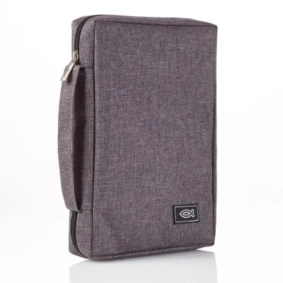 Pochette Bible, taille M, toile grise et ichthus