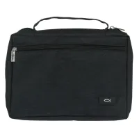 Pochette Bible, taille S, toile noire et ichthus
