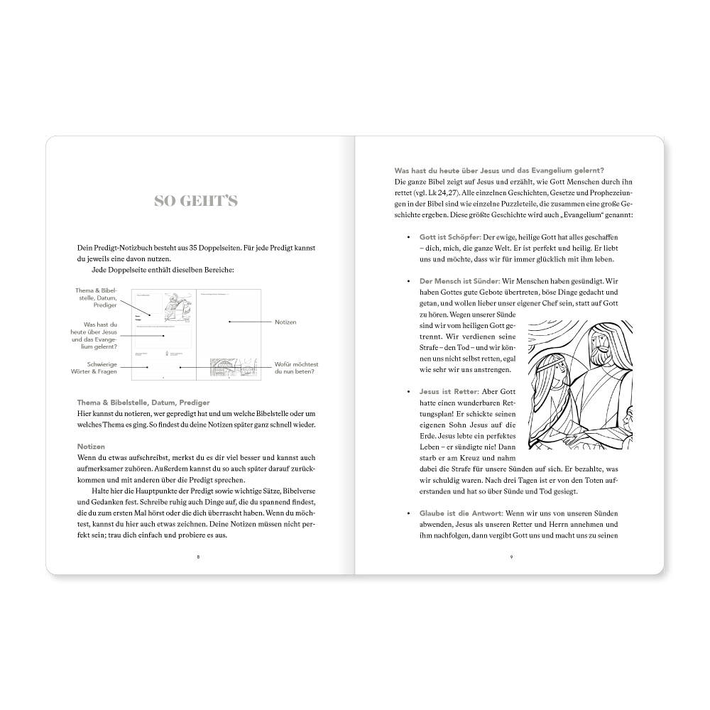 Predigt-Notizbuch für Kinder - Mit Fragen und Ausmalbildern