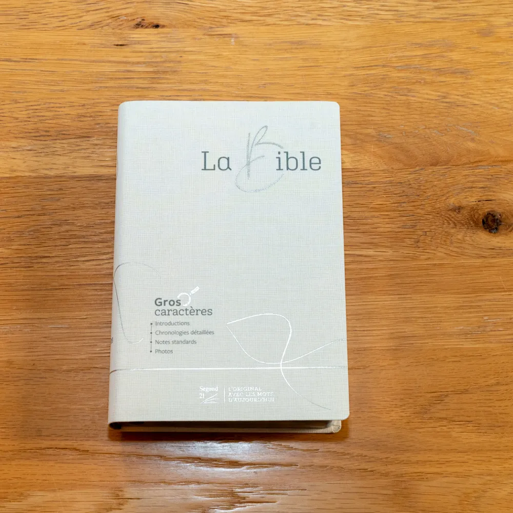 Bible Segond 21, gros caractères - couverture souple en toile blanche, tranche argentée
