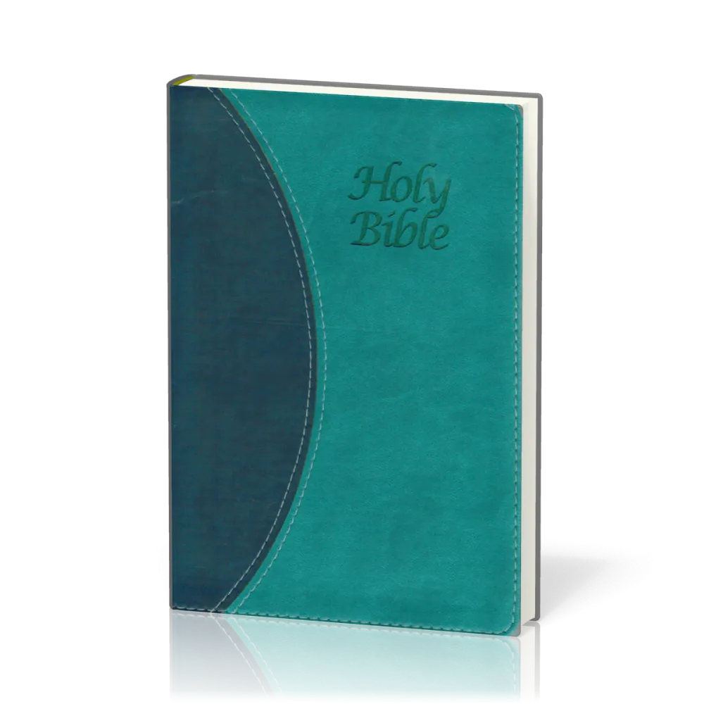 Anglais, Bible King James Version, two tone bleu, similicuir, tranche argent