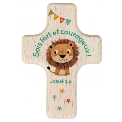 Mini-croix en bois de hêtre "Lion"