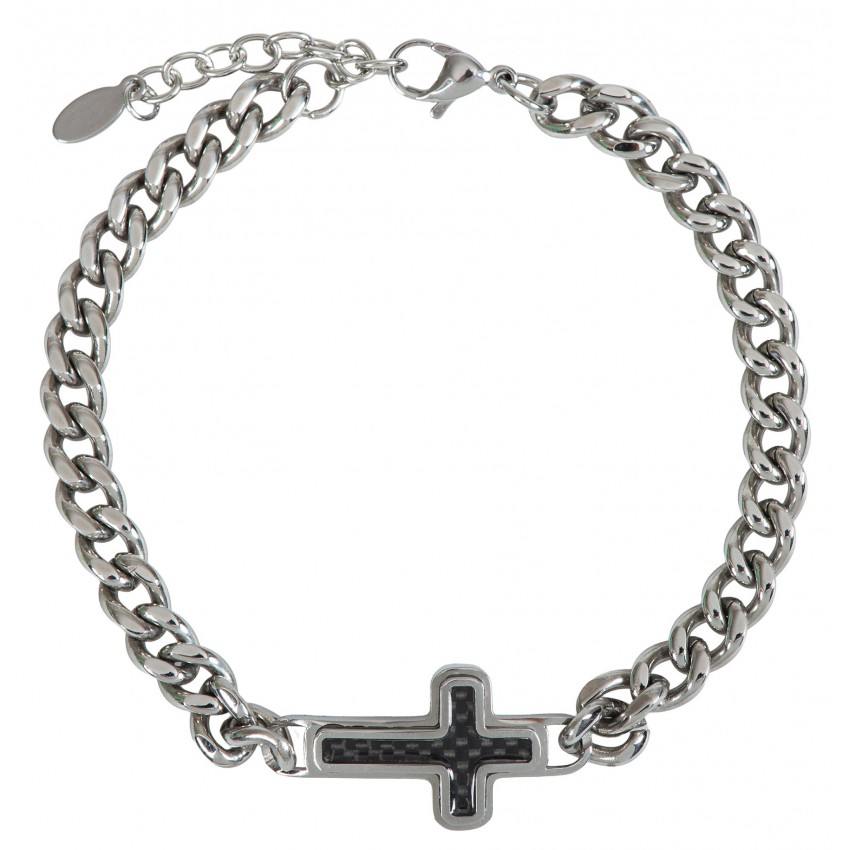 Bracelet à maillons pour homme avec croix, acier inoxydable