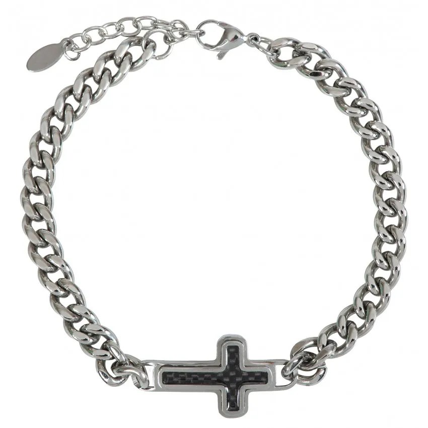 Bracelet à maillons pour homme avec croix, acier inoxydable